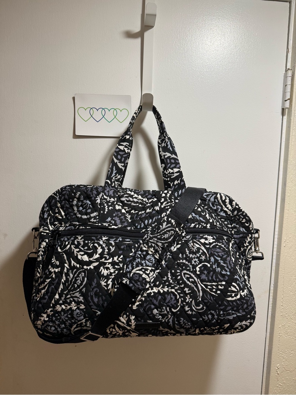 Vera Bradley Black and White Paisley Quilted Travel Duffel. EUC Like New!
